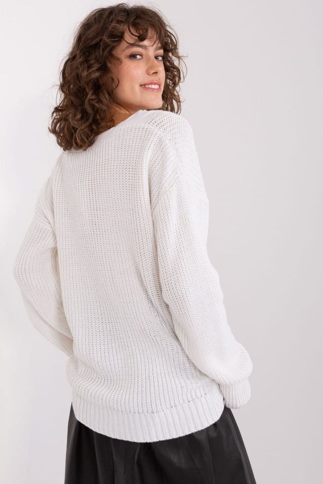 Love Lace Love Lace Women's Variegated Texture V Neck Acrylic Sweater in White - 3