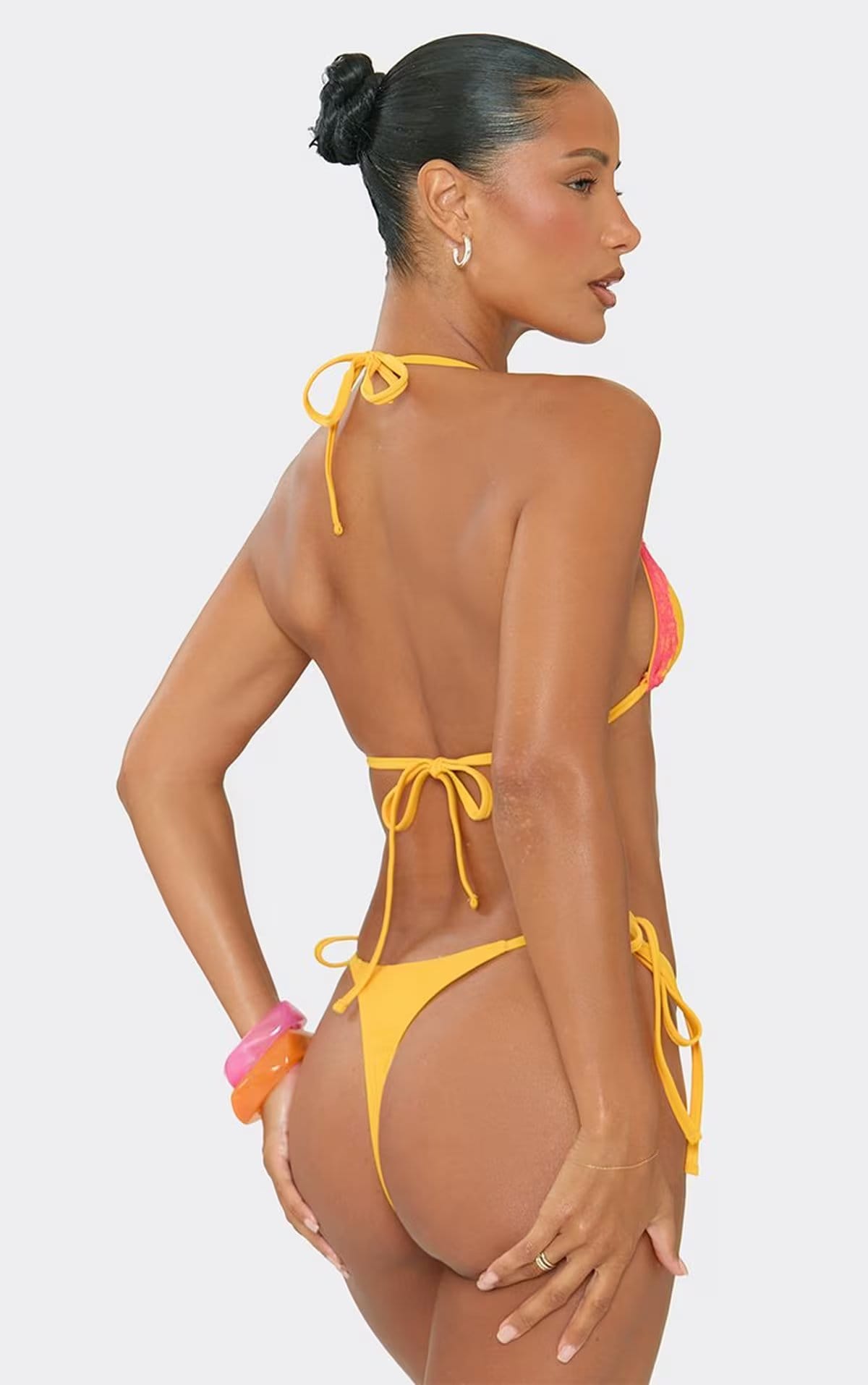 EGO Orange Contrast Lace Trim Tie Side Bikini Set