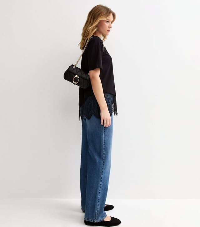 New Look Women's Black Cotton Scalloped Lace T-Shirt New Look - 3