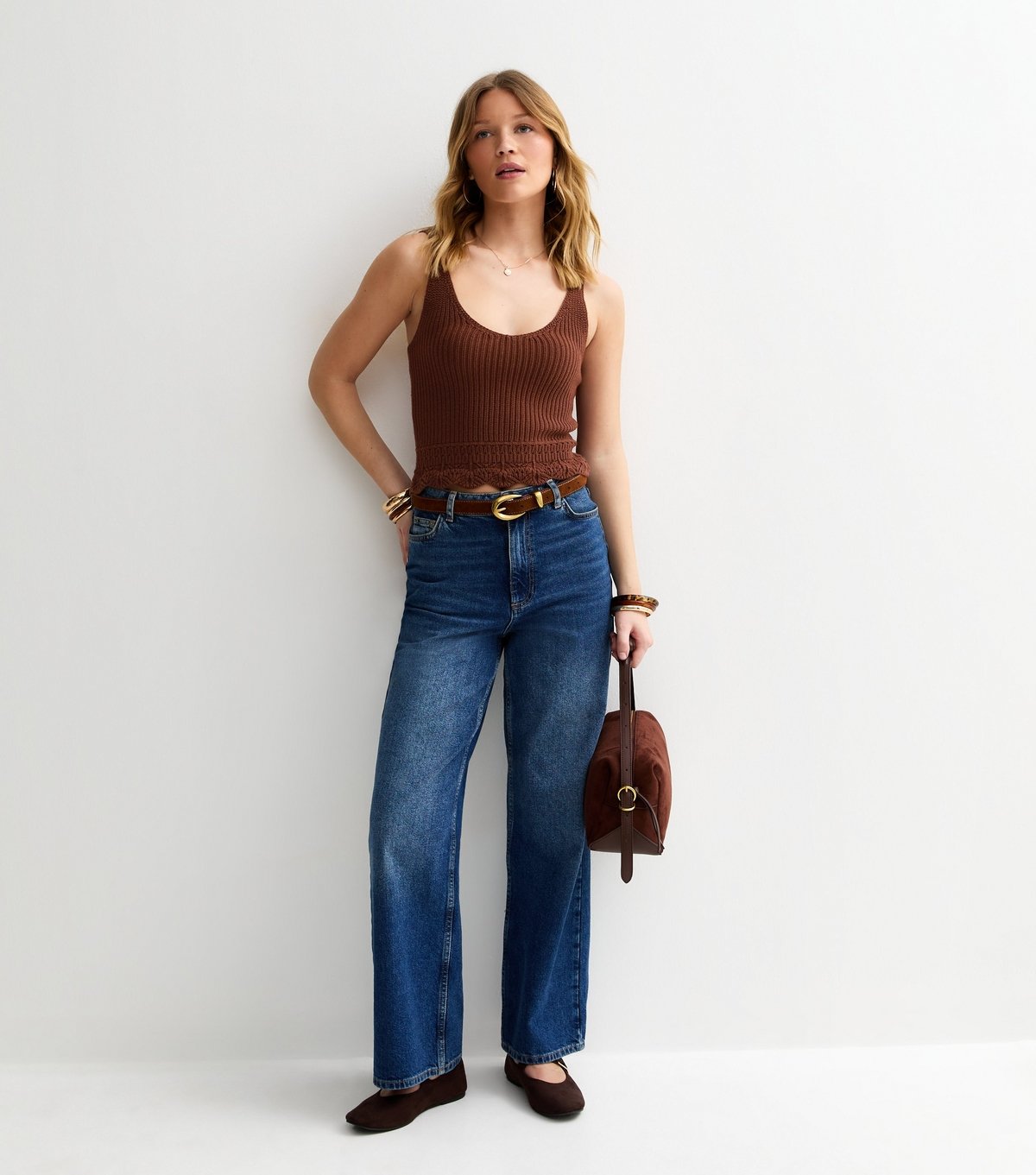 New Look Women's Brown Cotton Rich Ribbed V Neck Vest New Look - 3