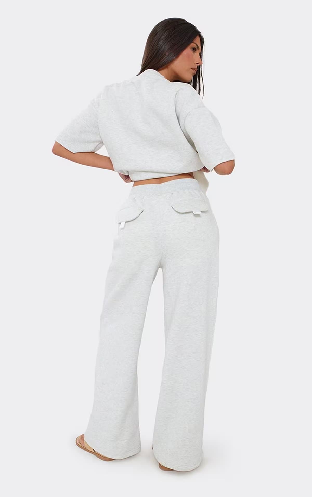 EGO Mid Rise Pocket Detail Straight Leg Joggers In Light Grey Marl., Women's Size UK 6