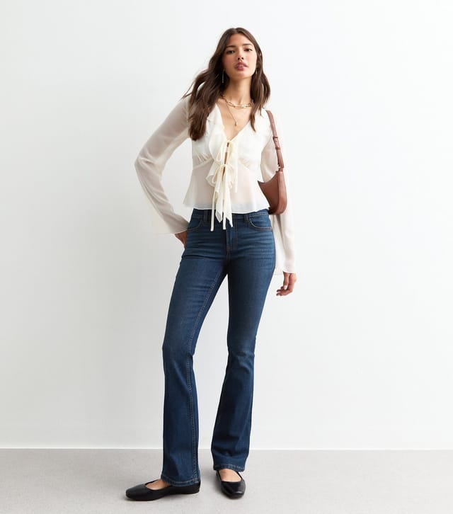 New Look Women's Navy Double Waistband Flared Jeans New Look - 3