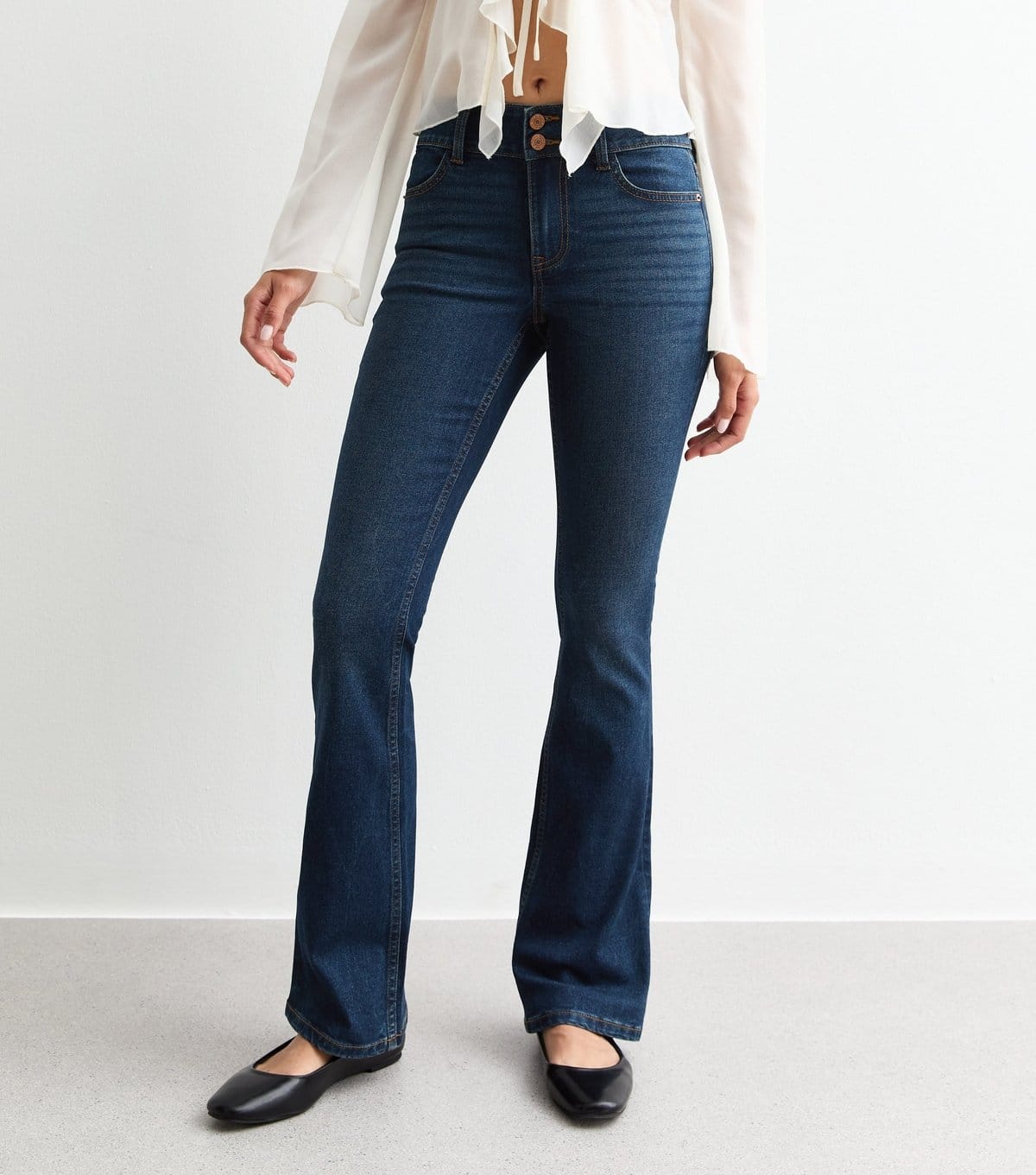 New Look Women's Navy Double Waistband Flared Jeans New Look - 4