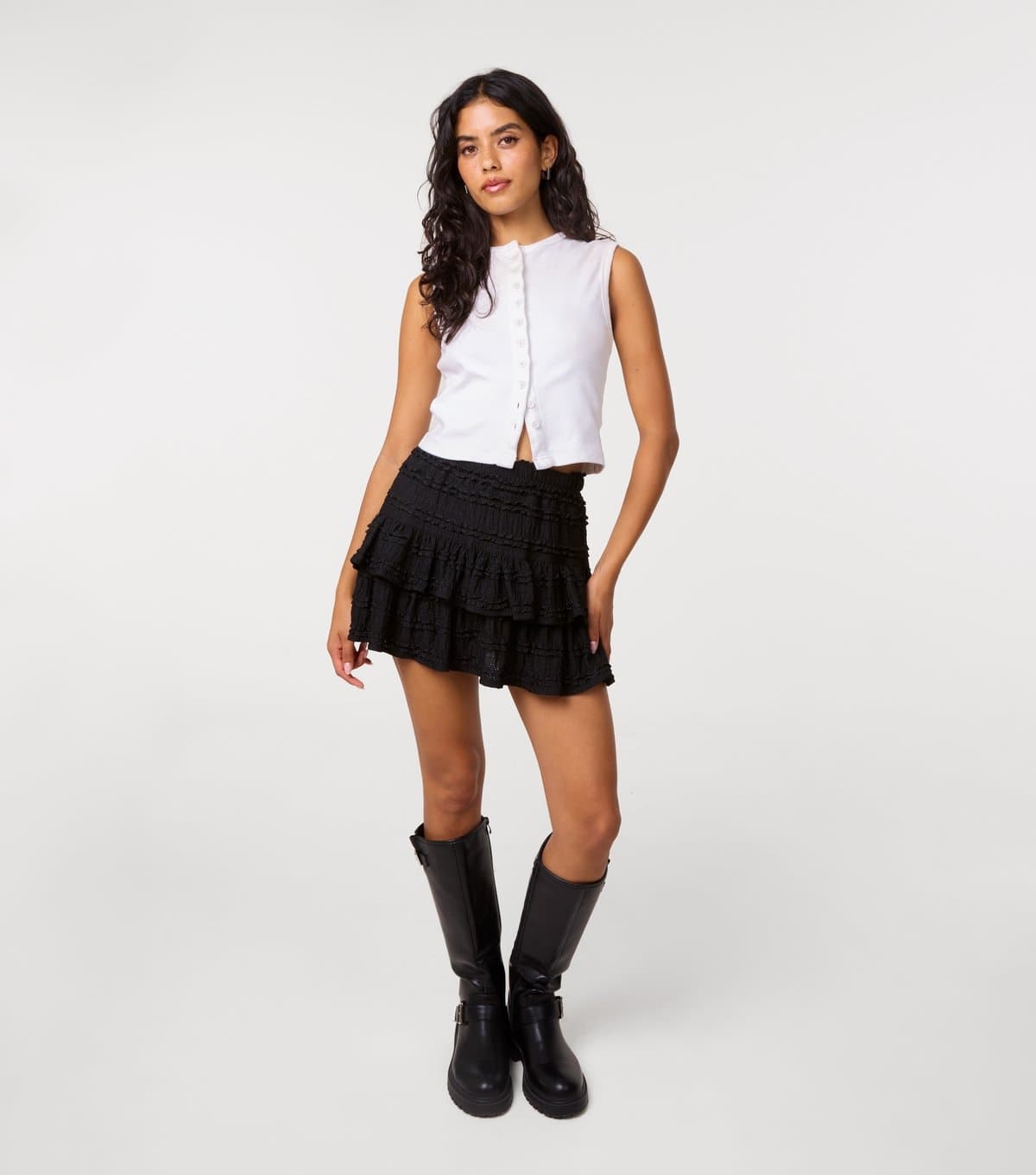 Pink Vanilla Women's Black Frill Rara Mini Skirt Pink Vanilla New Look