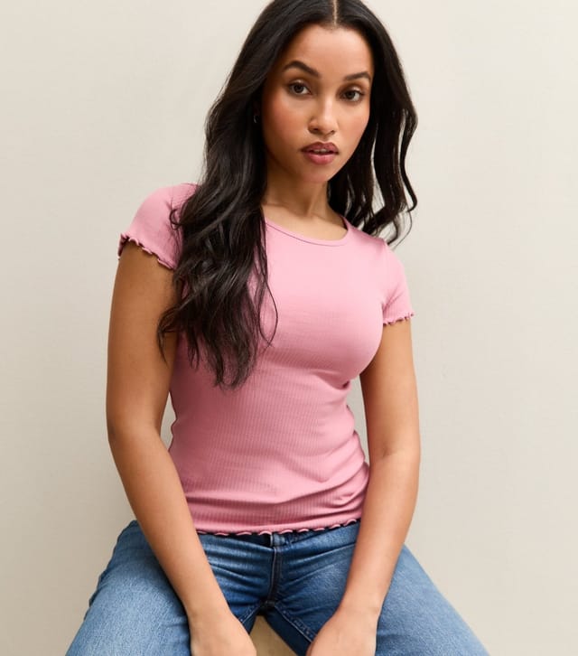 New Look Women's Petite Pink Ribbed Babylock Tee New Look - 2
