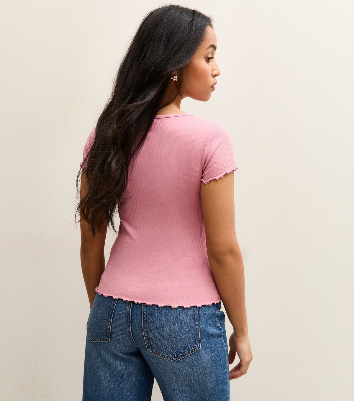 New Look Women's Petite Pink Ribbed Babylock Tee New Look - 4