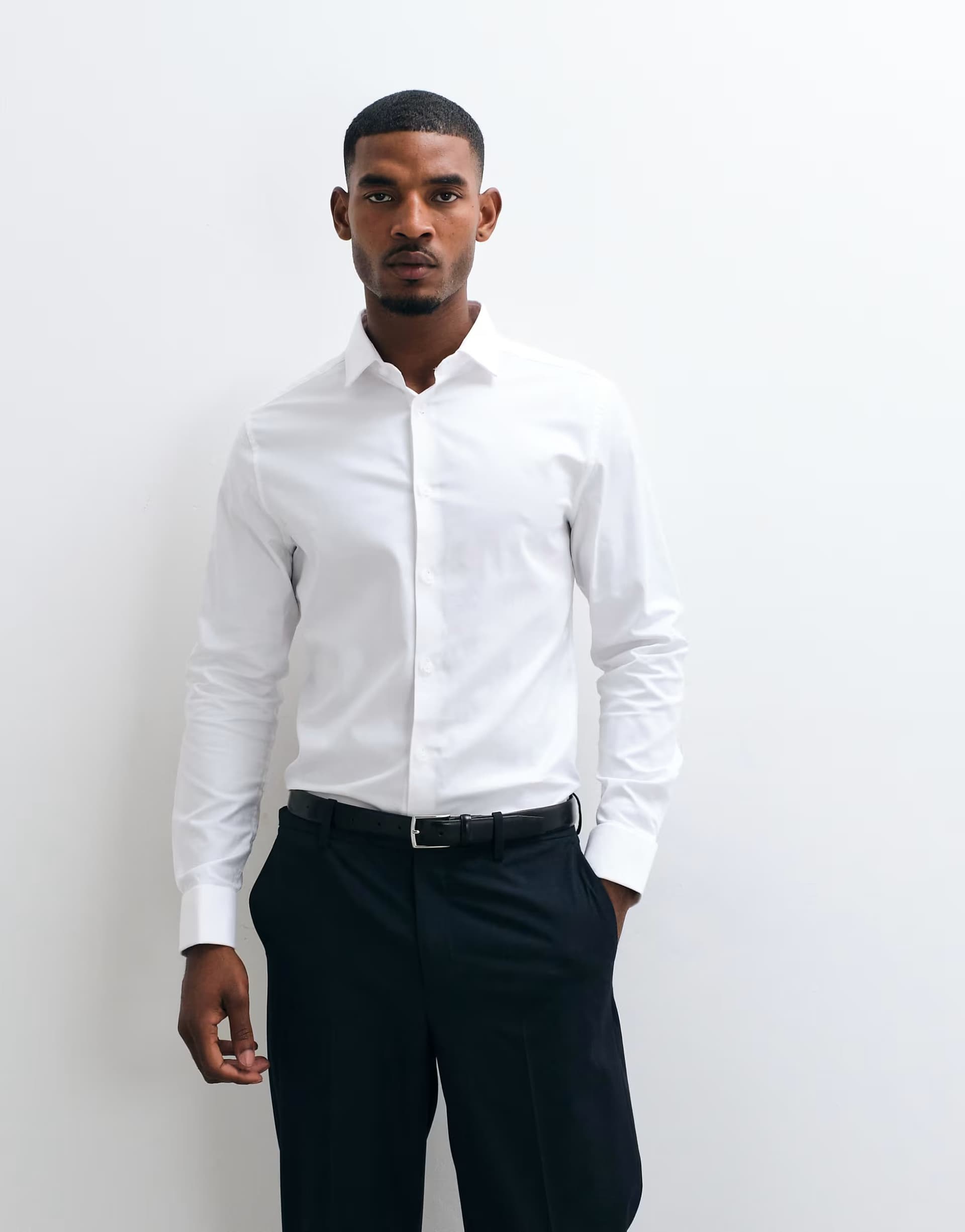 ASOS ASOS DESIGN slim fit easy iron smart twill shirt with double cuff in white