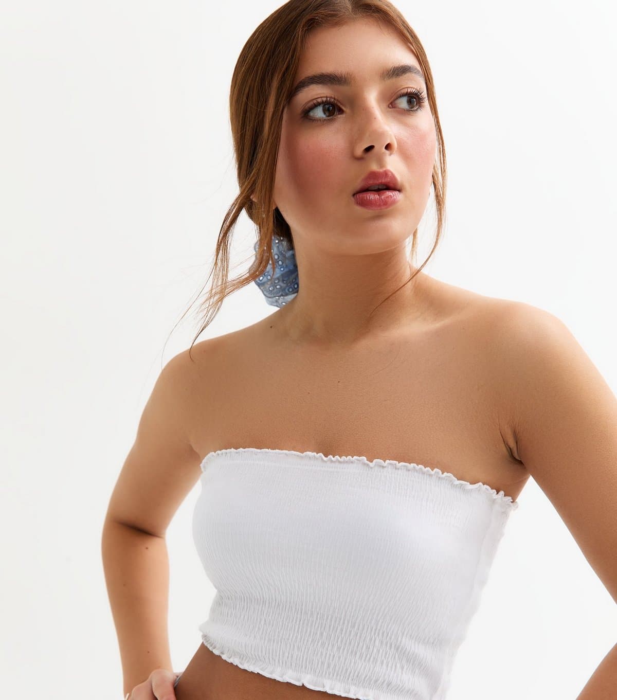 New Look Girls' White Shirred Bandeau Top New Look