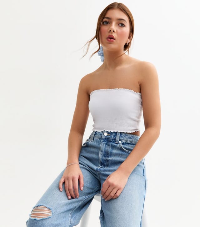 New Look Girls' White Shirred Bandeau Top New Look - 2