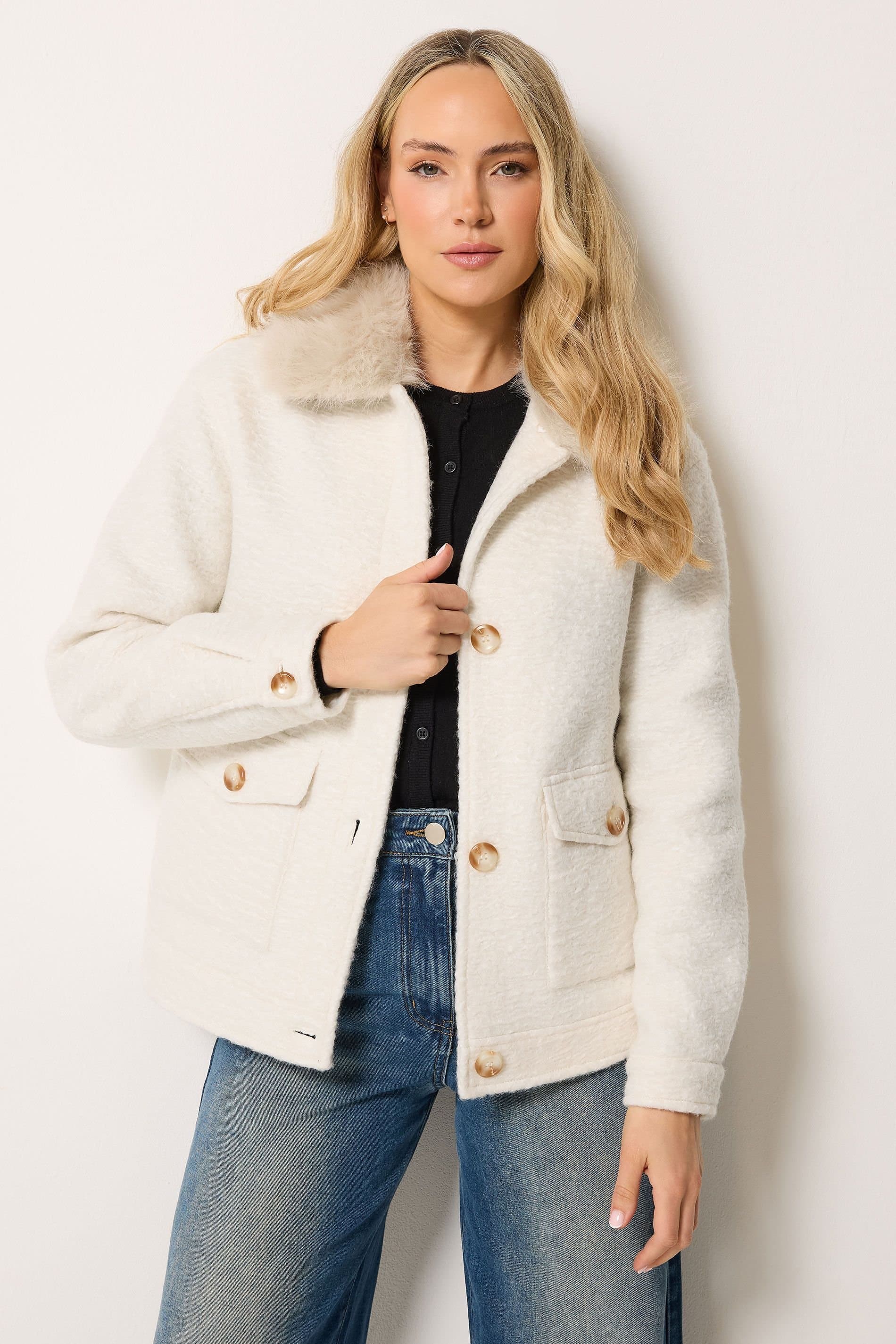 Long Tall Sally Long Tall Sally Women's Tall Faux Fur Coat in Ivory
