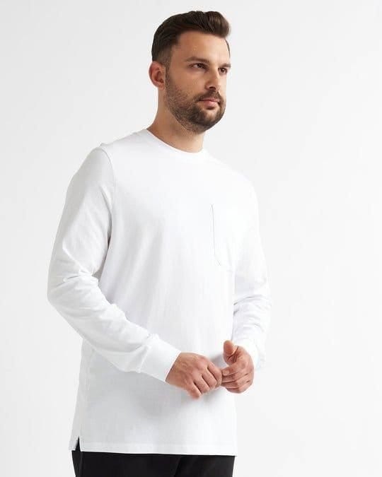 Alse Studio Alse Studio Men's Cotton Premium Quality T-Shirt Long Sleeve With Chest Pocket in White - 2
