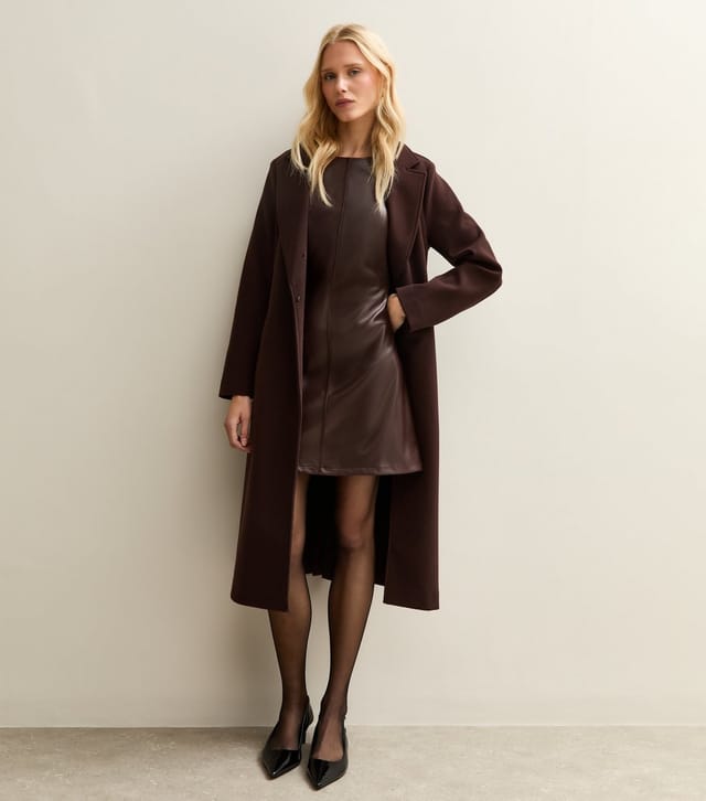 New Look Women's Dark Brown Faux Leather Short Sleeve Mini Dress New Look - 3