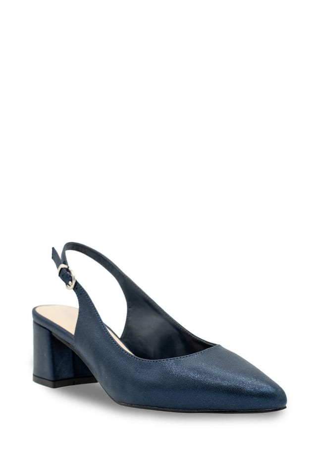 Paradox London Paradox London Women's Wide Fit 'Flynn' Mid Block Heel Sling Back Court Shoes in Navy - 2