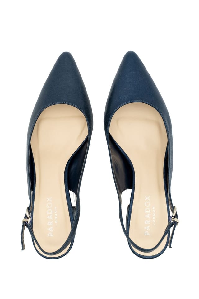 Paradox London Paradox London Women's Wide Fit 'Flynn' Mid Block Heel Sling Back Court Shoes in Navy - 3