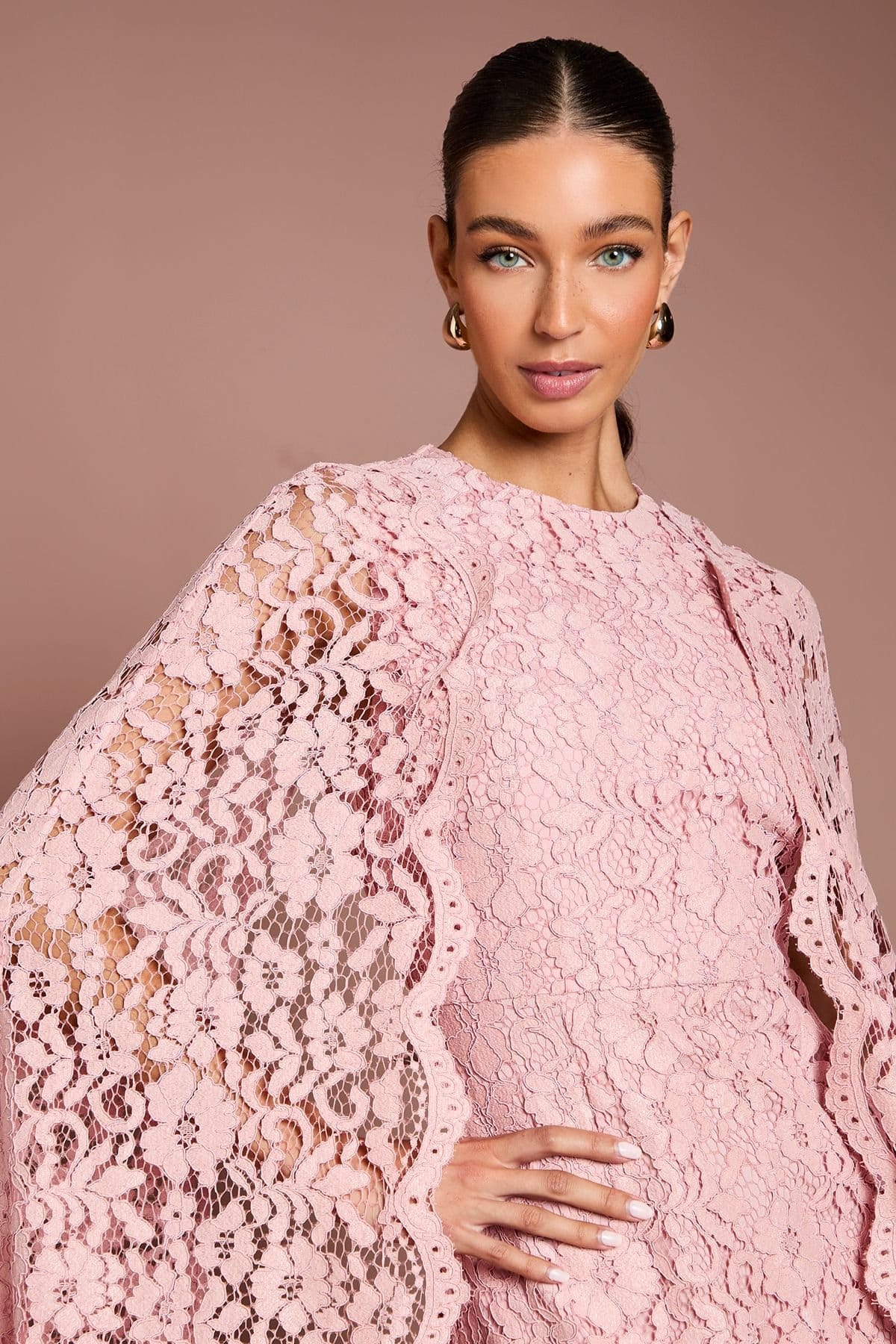 Coast Coast Women's Lace Cape Gown in Blush - 4