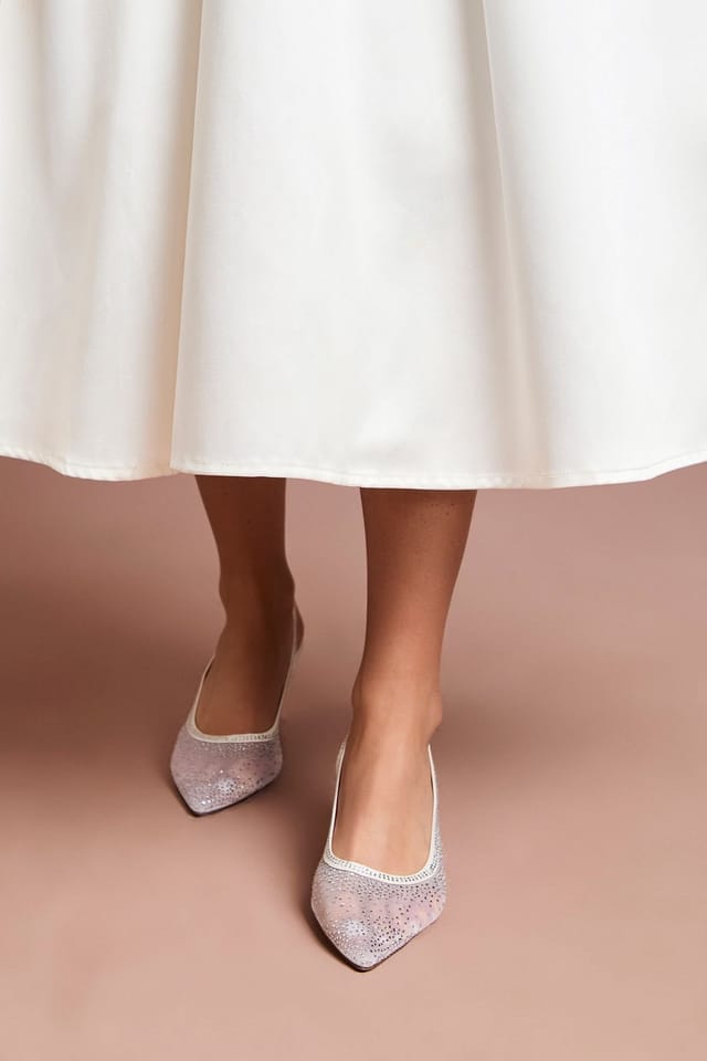Coast Coast Women's Bridal Sara Mesh Diamante Kitten Heel Slingback Court Shoes in White - 2