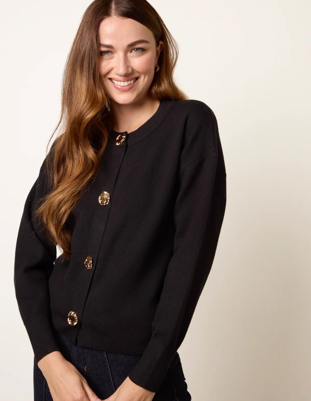 Blue Vanilla Gold Flower Button Cardigan