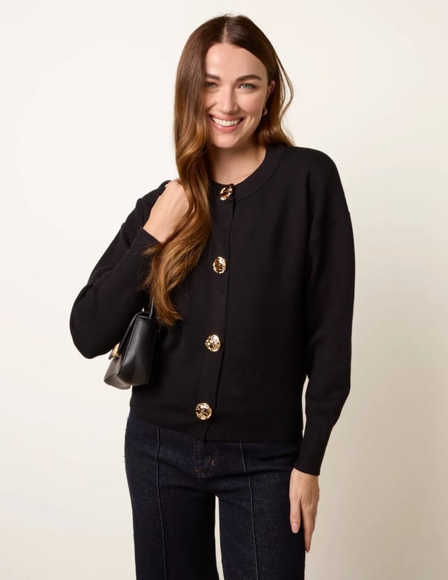 Blue Vanilla Gold Flower Button Cardigan - 2
