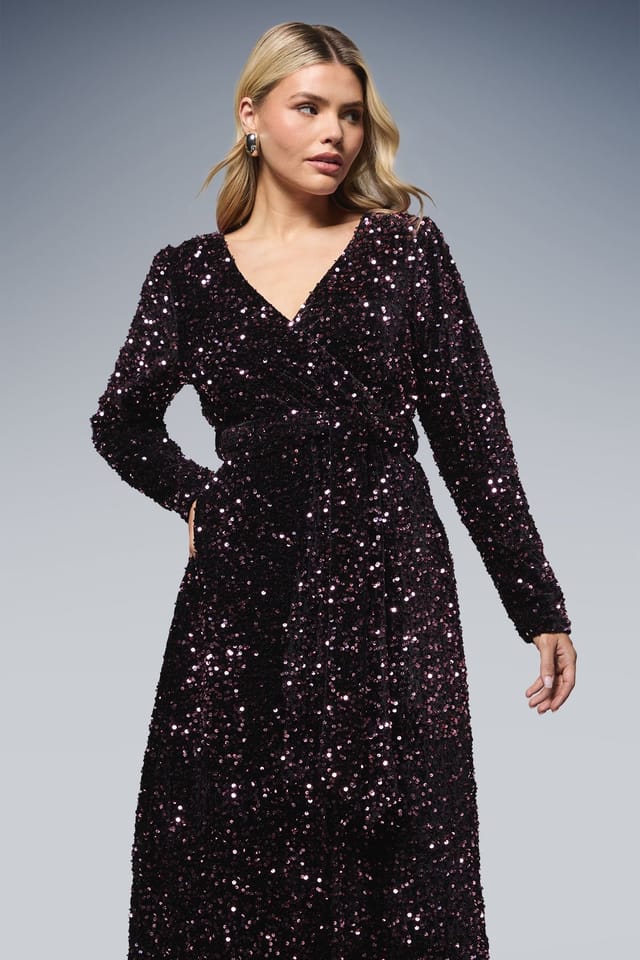 Dorothy Perkins Dorothy Perkins Women's Velvet Sequin Wrap Midi Dress in Lilac - 2