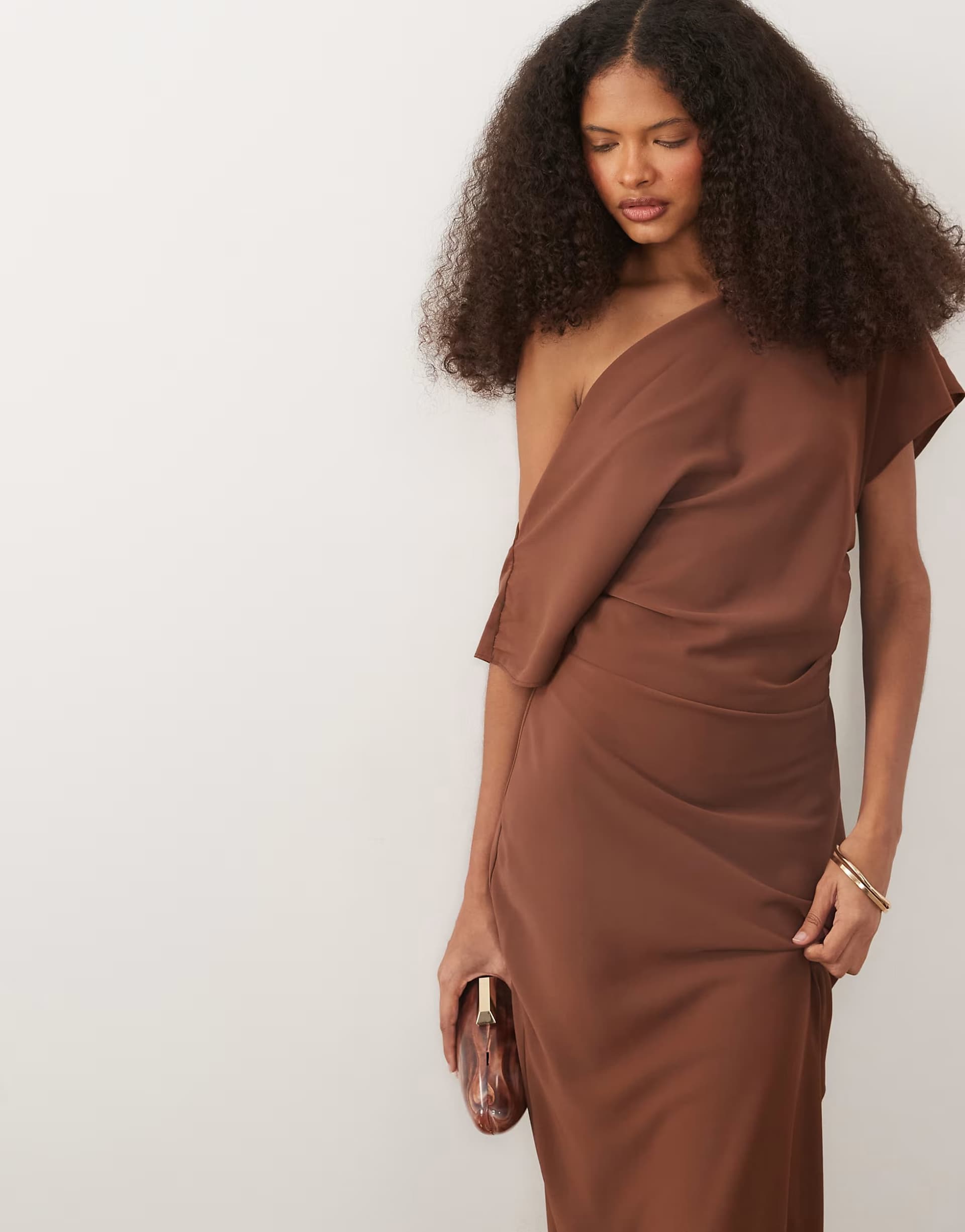 ASOS ASOS DESIGN draped asymmetric neck maxi dress in brown