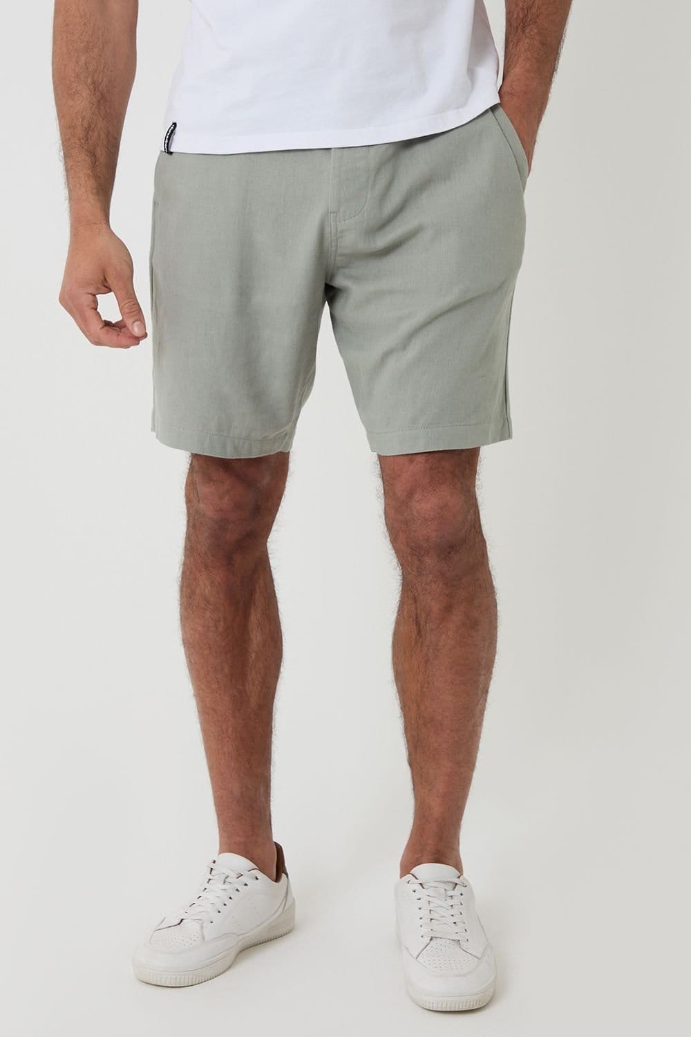 Threadbare Men's Linen Blend Shorts with Belt in Pale Green