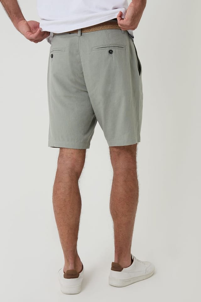 Threadbare Threadbare Men's Linen Blend Shorts with Belt in Pale Green - 2