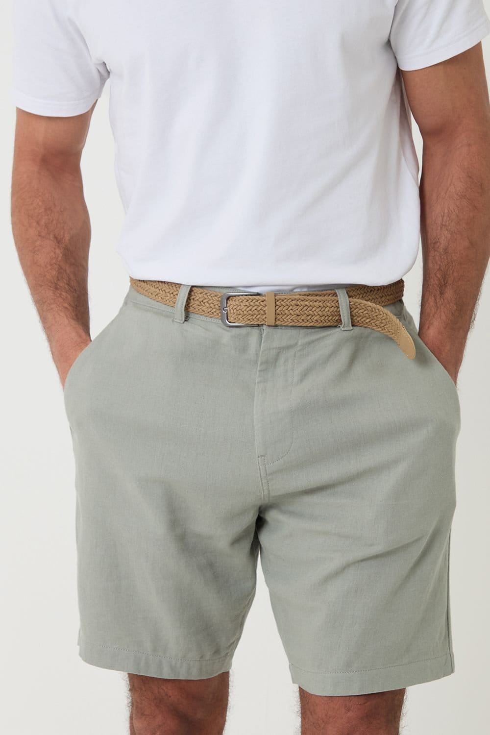 Threadbare Threadbare Men's Linen Blend Shorts with Belt in Pale Green - 4