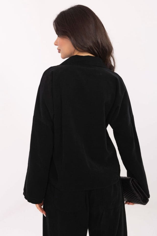 Love Lace Love Lace Women's Soft Corduroy Button Up Long Sleeve Shirt in Black - 3