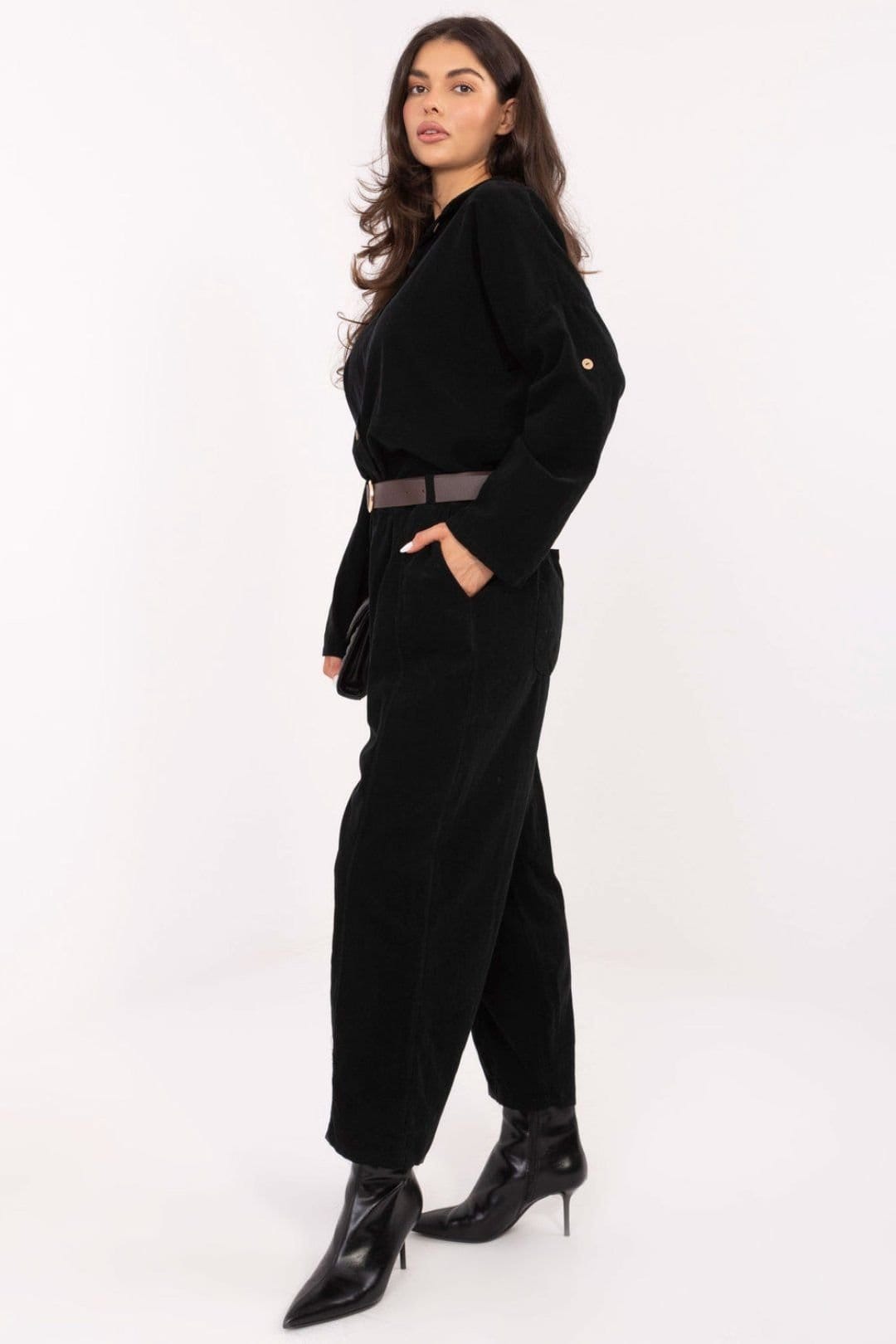 Love Lace Love Lace Women's Soft Corduroy Button Up Long Sleeve Shirt in Black - 4