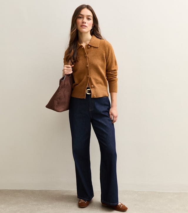 New Look Women's Petite Tan Midweight Knit Collared Button Cardigan New Look - 3