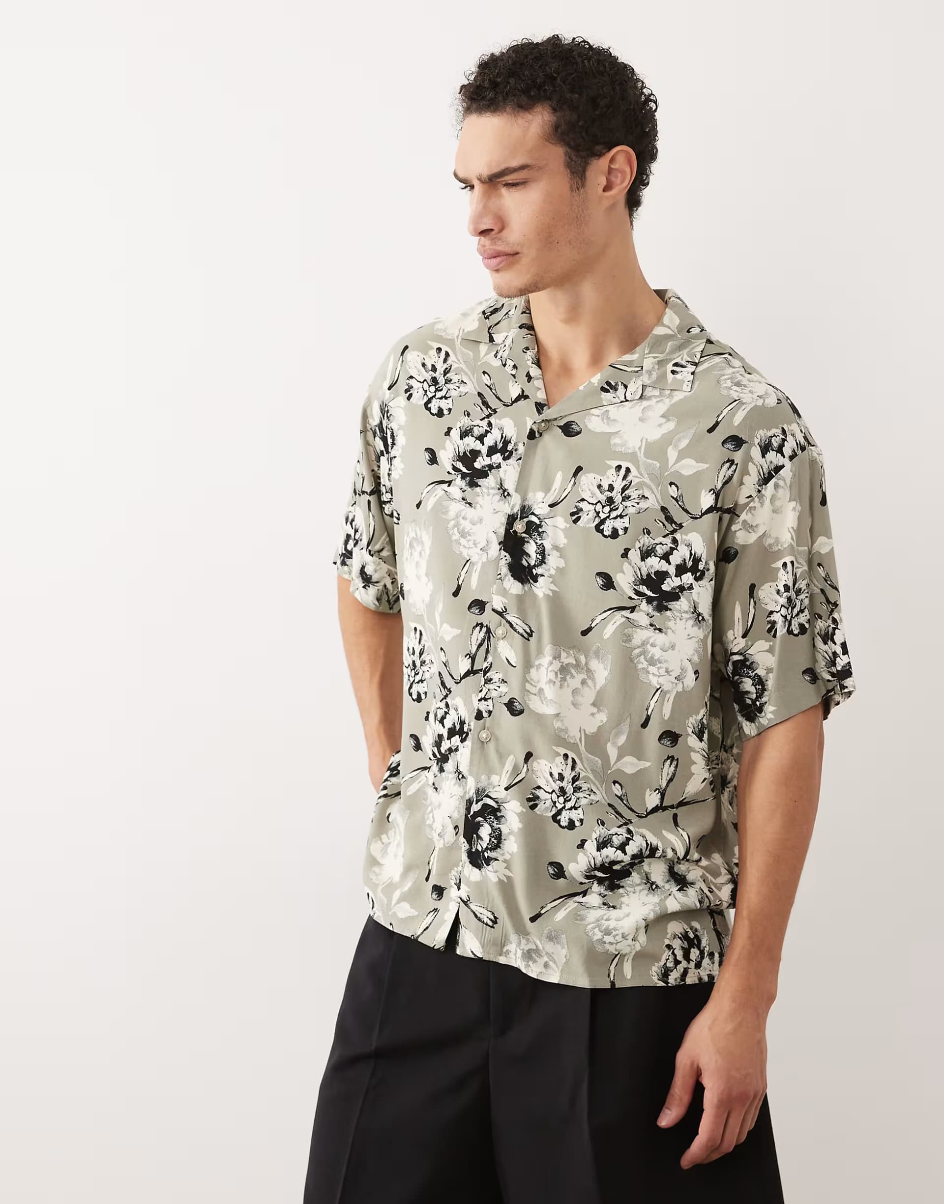 ASOS Jack & Jones revere collar shirt with floral print in green