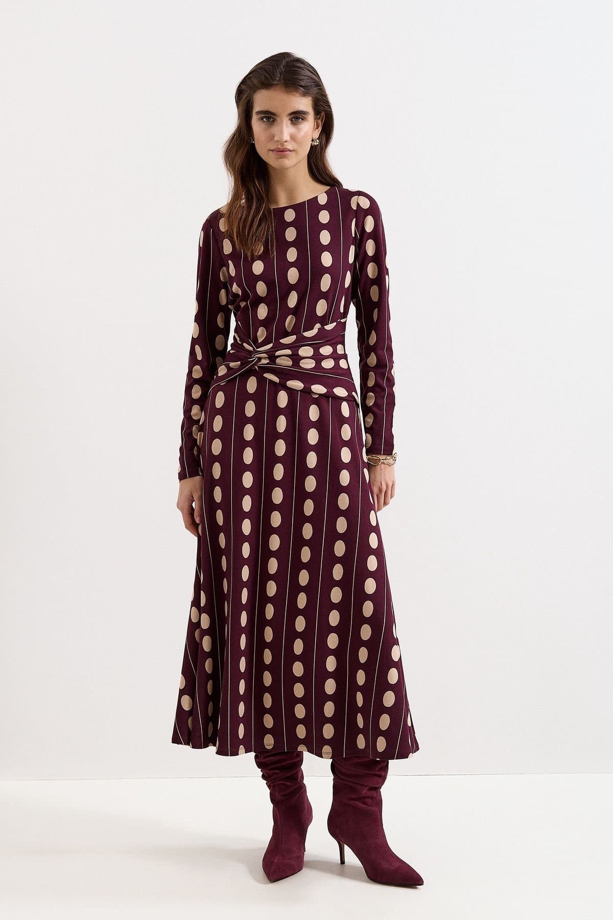 Phase Eight Phase Eight Women's Petite Eugenie Polka Dot Midi Dress in Maroon