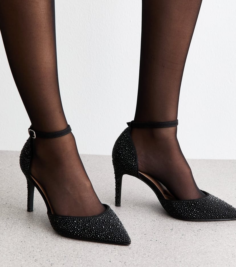 New Look Women's Extra Wide Fit Black Embellished Court Shoes Vegan New Look - 1