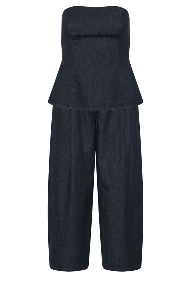 PixieGirl PixieGirl Women's Petite Denim Bandeau Top & Wide Leg Trousers in Blue - 2