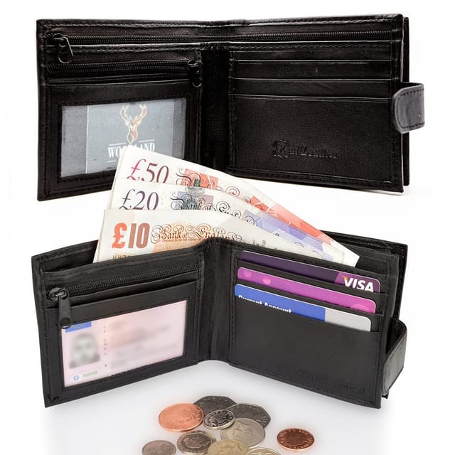 Woodland Leathers Woodland Leathers Men's Men's RFID Leather Wallet with Zip Coin Pocket in Black - 2