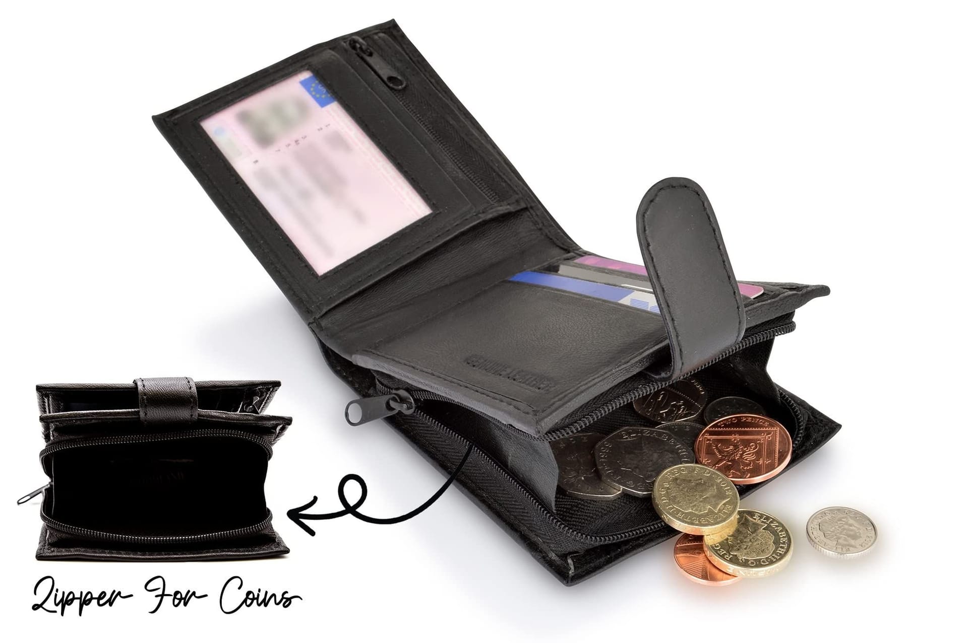 Woodland Leathers Woodland Leathers Men's Men's RFID Leather Wallet with Zip Coin Pocket in Black - 4