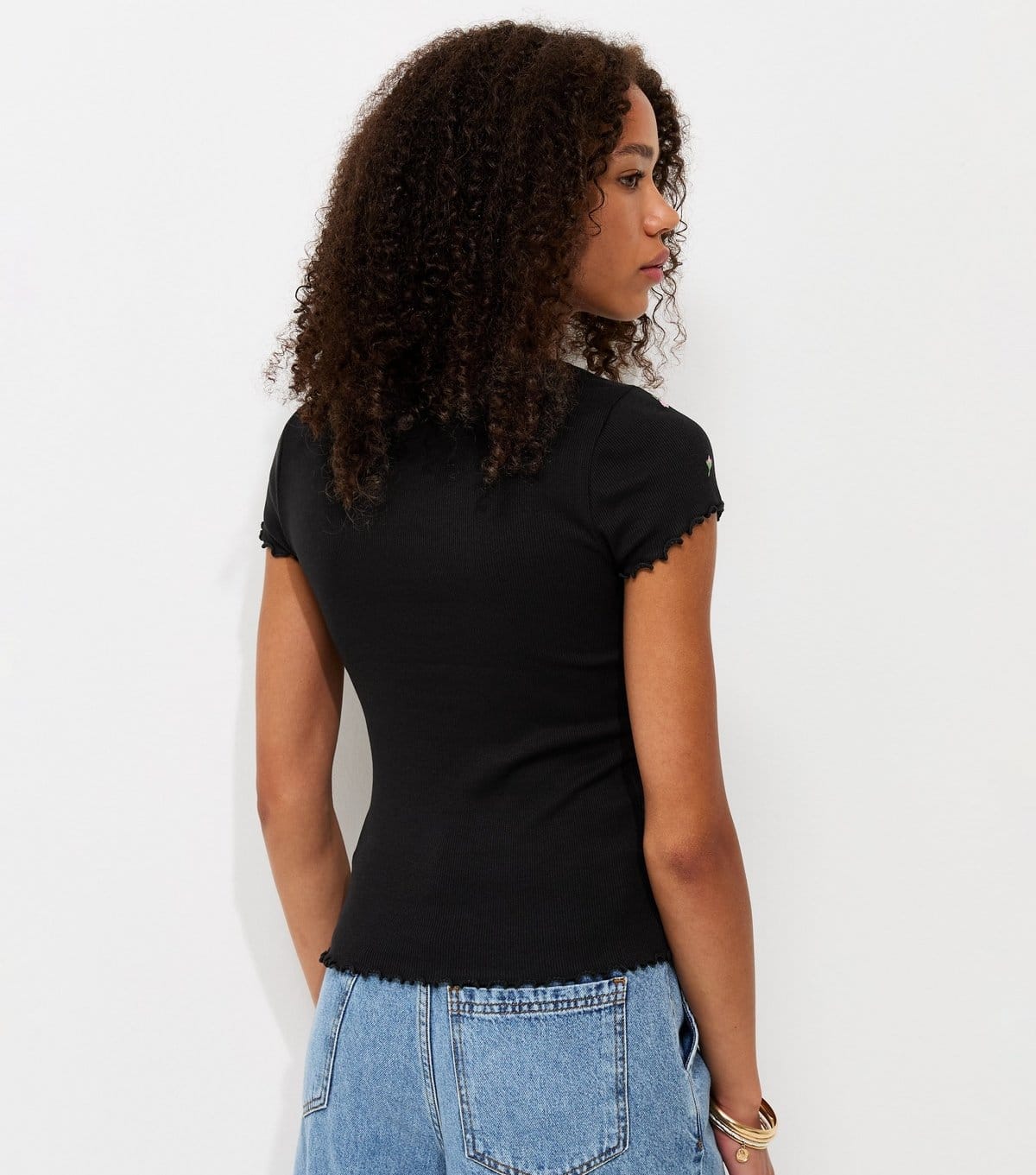 New Look Women's Black Cotton Rich Floral Embroidered Short Sleeve Babylock T-Shirt New Look - 4