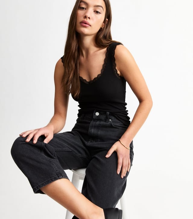 New Look Women's Black Lace Trimmed Jersey Vest New Look - 3