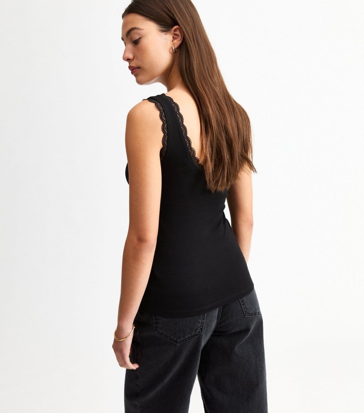 New Look Women's Black Lace Trimmed Jersey Vest New Look - 4