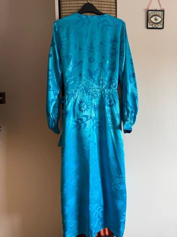 Never Fully Dressed Never Fully Dressed Satin Turquoise Wrap Dress Size 12