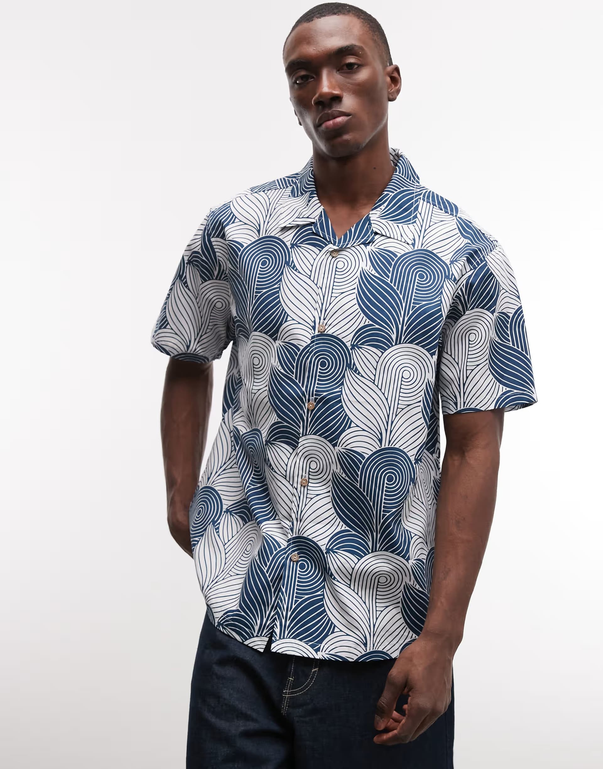 ASOS Parlez short sleeve paragon pattern button up shirt in blue multi