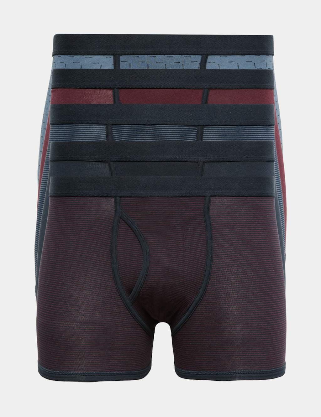 Marks & Spencer M&S 5 Pack Cotton Stretch Striped Trunks Burgundy Mix