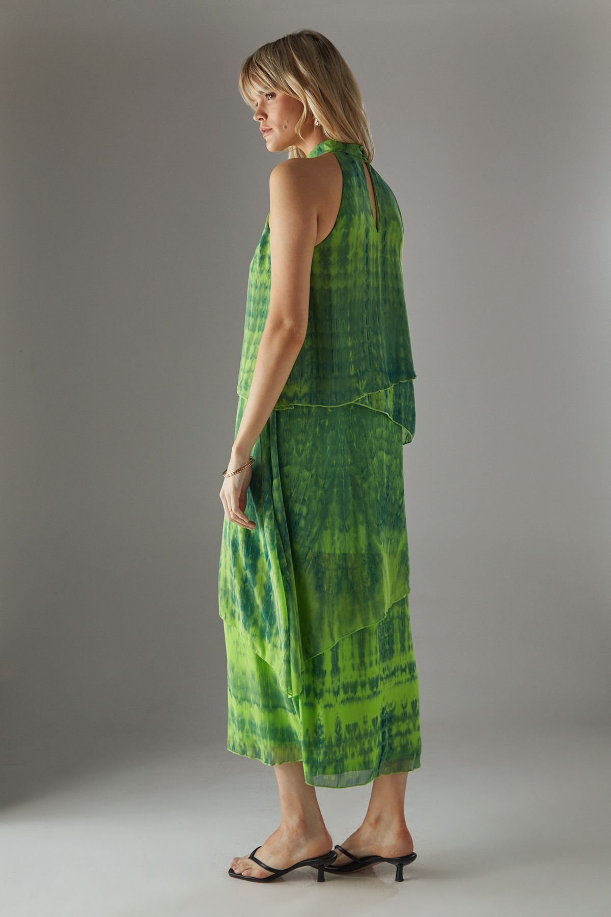 Warehouse Warehouse Women's Chiffon Halter Ruffle Layer Maxi Dress in Green - 4