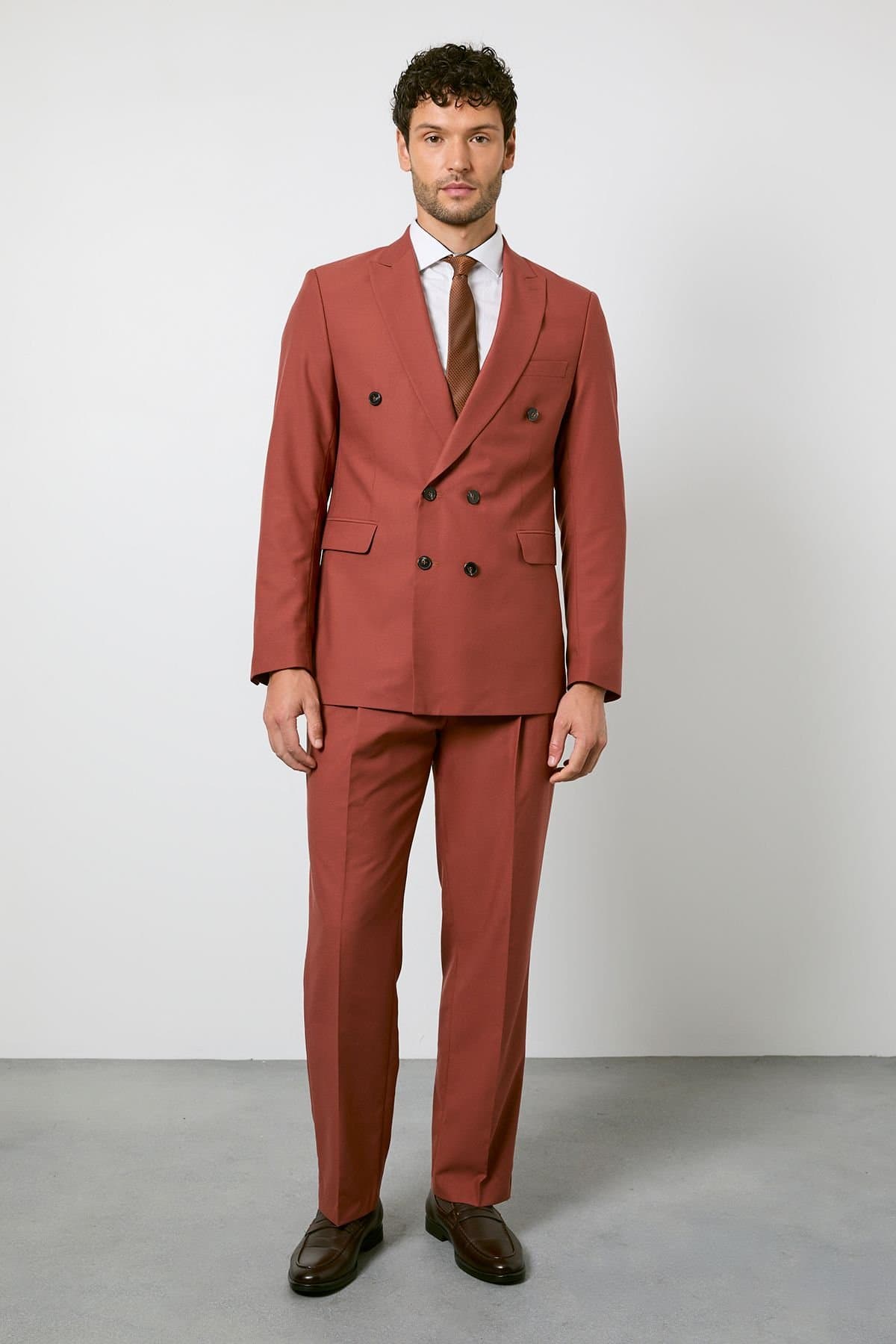 Burton Burton Men's Rust Pleated Relaxed Fit Suit Trouser