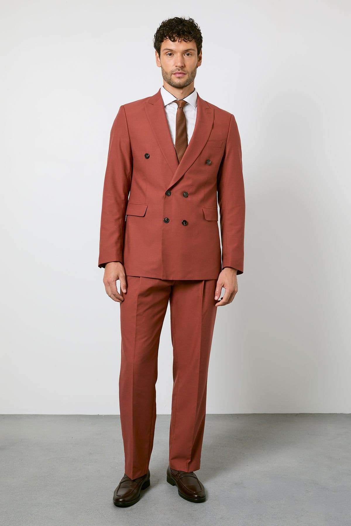 Burton Men's Rust Pleated Relaxed Fit Suit Trouser