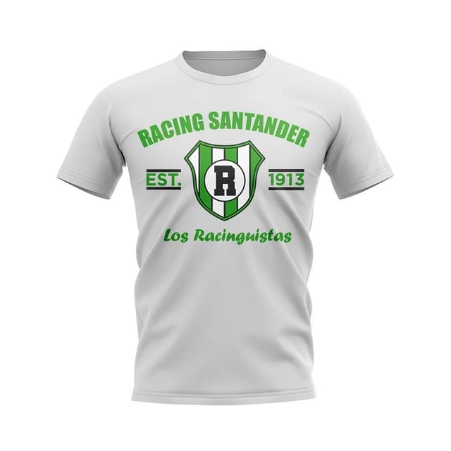 Racing Santander Racing Santander Men's Mens Established Football T-Shirt in White - 2