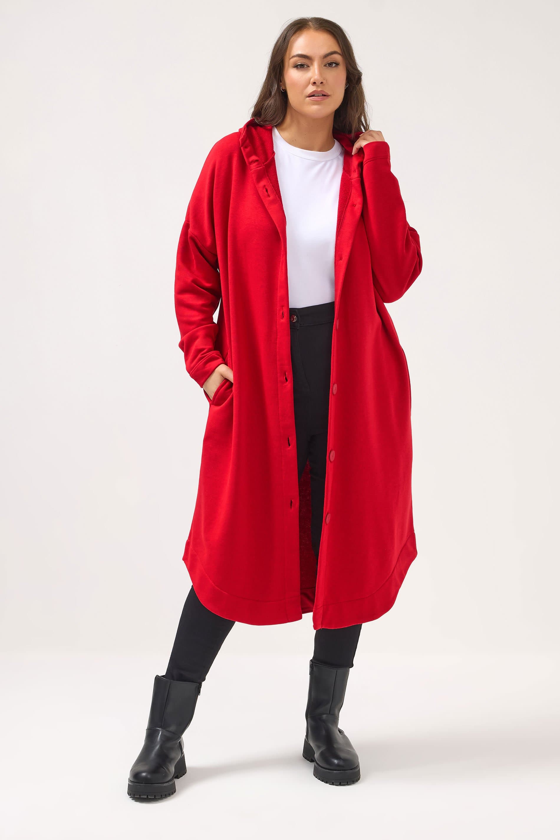 Yours Plus Size Red Hooded Maxi Jacket