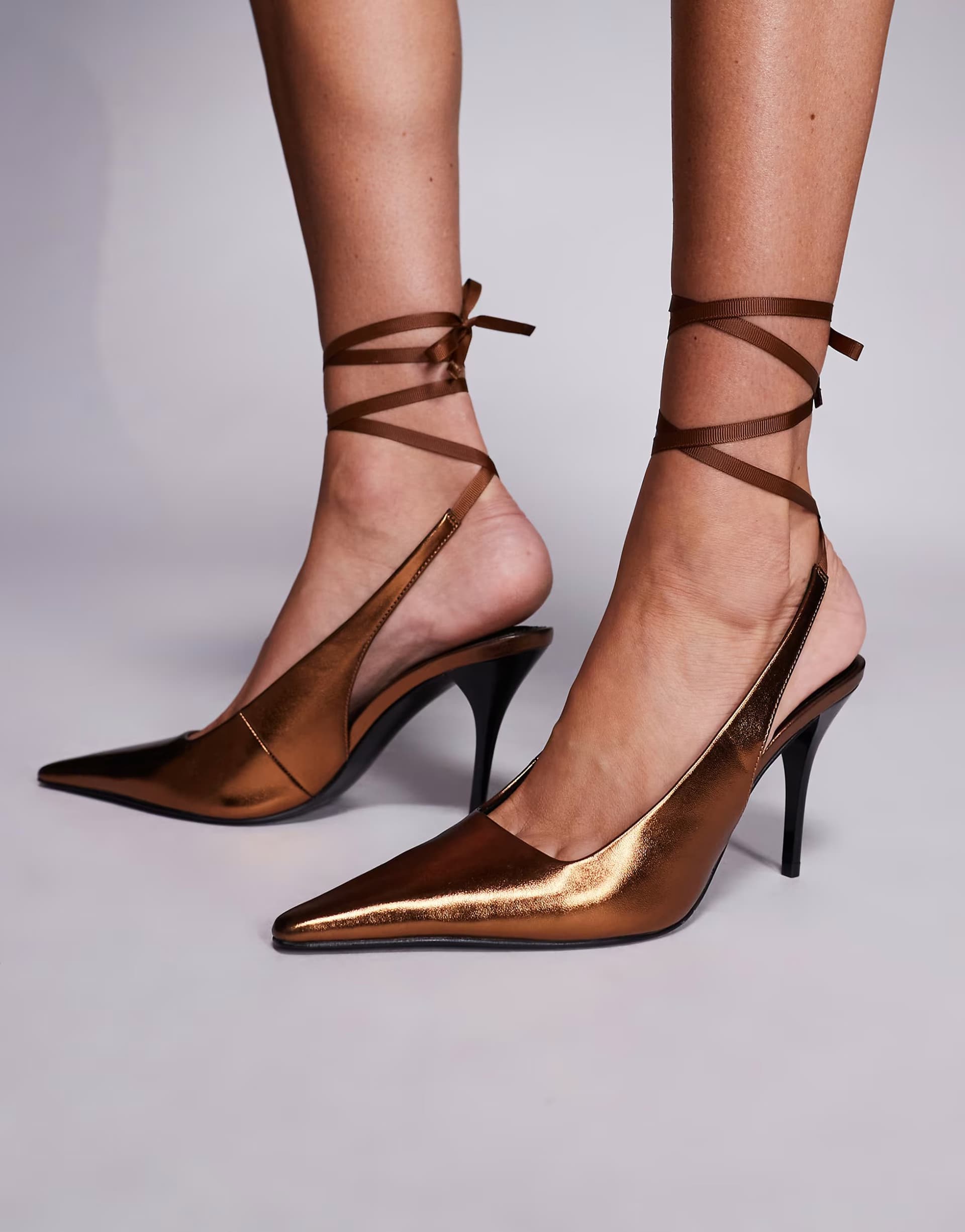 ASOS ASOS DESIGN Pascha tie leg detail high heeled shoes in bronze