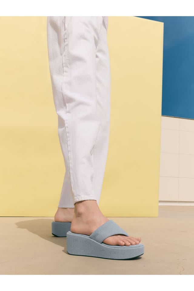 FitFlop FitFlop Women's Platfforms Denim Wedge Toe-Post Sandals Blue - 3