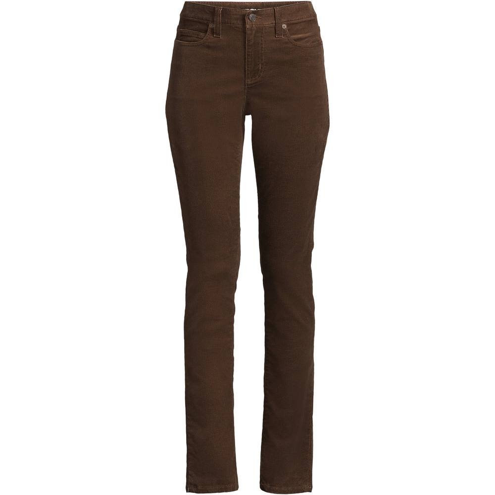 lands end Lands' End Women's Petite Straight Leg Stretch Cord Jeans, Mid Rise in Dark Brown - 4